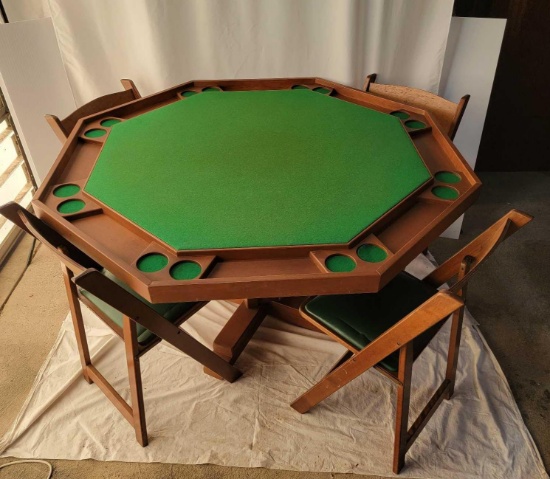 Octagonal Games Table with 4 Folding Chairs