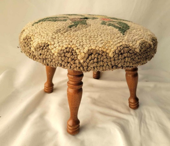 Foot Stool with Hooked Rug Top