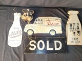Metal and Wooden Milk Signs, Wooden Cow