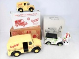 2 Rosenberger's Dairy Delivery Trucks with Boxes and Village Milk Truck with Delivery Man and Box