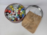 Round Tin with Marbles and Bag 