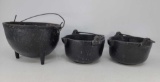3 Cast Iron Kettles- Largest with 3 Feet