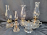 5 Clear Glass Oil Lamps- 4 Finger Lamps, 1 Miniature