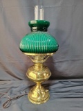 Rayo Junior Electrified Brass Lamp with Green Glass Fluted Shade