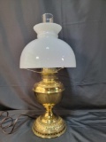 Miller Electrified Brass Lamp with Milk Glass Shade