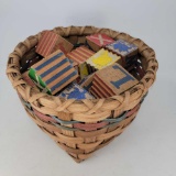Woven Basket with Approx. 30 Wooden Blocks