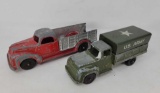 Red Hubley Pick Up Truck and Tootsietoy Army Truck