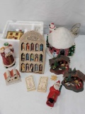 2 Small Nativities, Santa Figures, Small Building, Lighted House