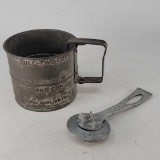 Vintage 2- Cup Sifter and Pastry Crust Edge Cast Aluminum Wheel