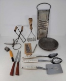 Vintage Kitchen Tools - Serving Set, Grader, Jar Handles, Pie Tins, Nut Set, etc.