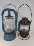 2 Rail Road Lanterns - Blue Dietz Monarch and Black Dietz Vesta