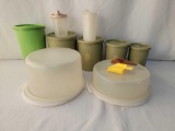 Vintage Tupperware Grouping Including Canister Set in Green, Cake Savers, Scoops, etc.