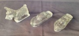 3 Vintage Glass Candy Containers - 2 Ships, 1 Dog