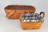 2 Longaberger Baskets- 1991 Chore Basket with Protector and Small Basket with Liner & Protector