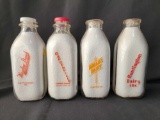 4 Milk Bottles- Meadow Brook, Gardenville, Breau's & Huntington Dairy