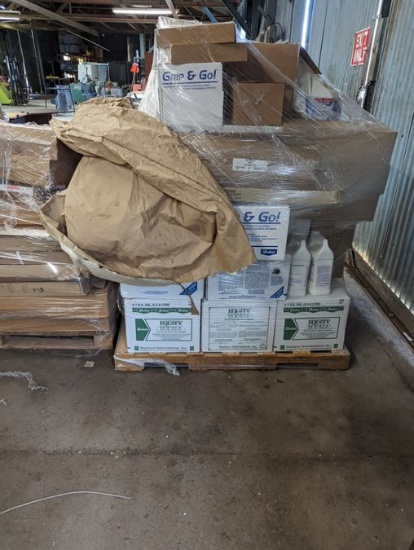 Pallet of cleaning supplies