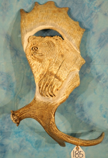 Moose Antler with Grizzly Bear Carving