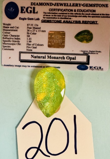 87.55Cts. Natural Monarch Fire Opal Pear Cut Certified Loose Gemstone