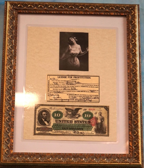 Framed Copy of Authentic Old West 1874 Prostitution License signed by Wyatt Earp