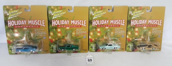 (4) Johnny Lightning Holiday Muscle Ornaments (NIB )