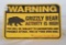 Grizzly Bear Warning Metal Sign