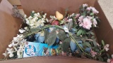 Box Of Artificial Flowers, Vases, & Misc.