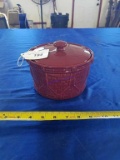 Longaberger Pottery Woven Drum Crock-Red