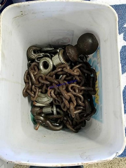 Bucket of Chains,Hitches and Hooks