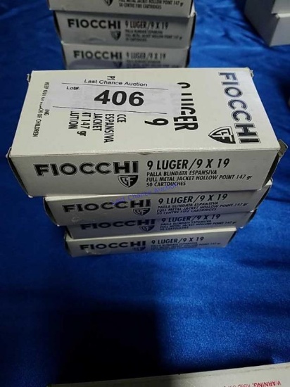 4-50ct Boxes of Fiocchi 9Luger 9x19