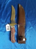 Red Faux Horn Handle Knife in Sheath