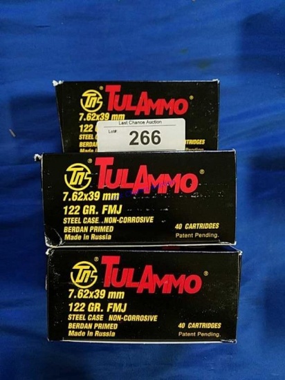 5X-40ct Boxes of Tul Ammo 7.62x39 122gr FMJ