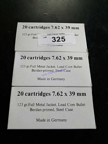 3X-20ct German 7.62x39 123gr FMJ LC