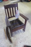 Antique Leather Seat and Oak Chair