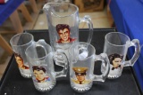 Elvis Pitcher and 4 Elvis Mugs