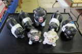 Lot of 7 Small Concrete Black and White Pigs