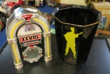 Elvis Lighted Juke Box and Glass Waste Basket