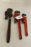 Lot of 4 Pipe Wrenches of Various Sizes