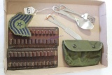 2 LEather Ammo Holders and Mil. Cutlery Set