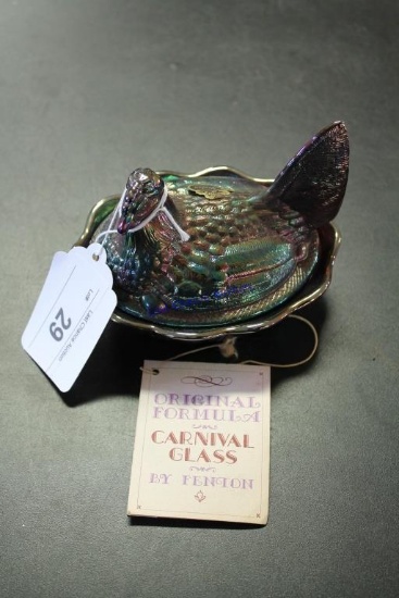 Fenton Carnival Glass Chicken Dish