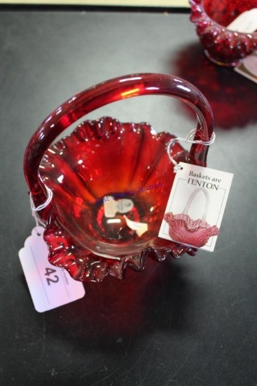 Fenton Red Glass Basket