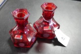 Fostoria Red Coin Glass Candle Holders