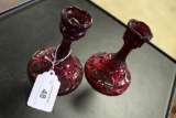 Unknown Red Glass Candle Holders