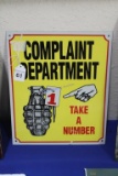 Complaint Department Metal Sign 10x12