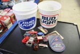 Lot of 3 Budweiser Buckets w/Coaster&Keychain