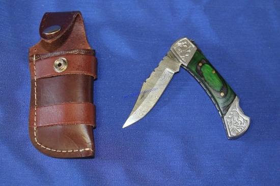 3" Damascus Steel Folding Blade w/ Wood Hand