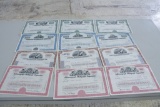 Lot Of 12 Misc Stock Certificates