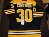 Gerry Cheevers Autographed Custom Boston Bruins Style Black Jersey w/ JSA coa