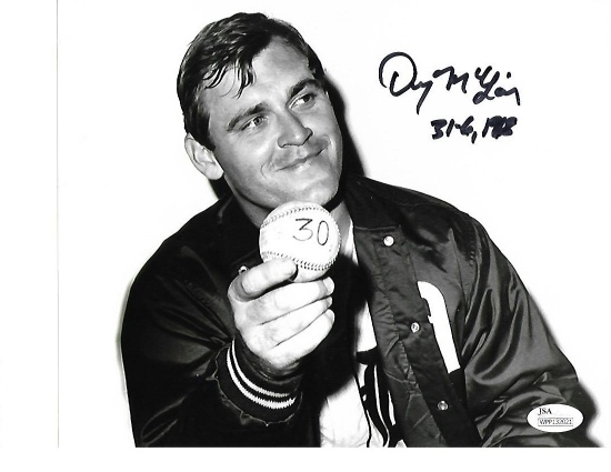 Denny McLain Detroit Tigers Autographed 8x10 B&W Photo Insc "31-6 1968" w/JSA W coa