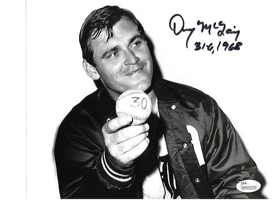Denny McLain Detroit Tigers Autographed 8x10 B&W Photo Insc "31-6 1968" w/JSA W coa