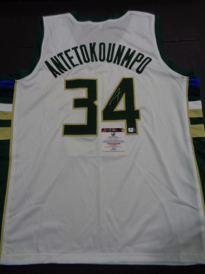 Giannis Antetokounmpo Milwaukee Bucks Custom Road White Style Jersey w/GA coa